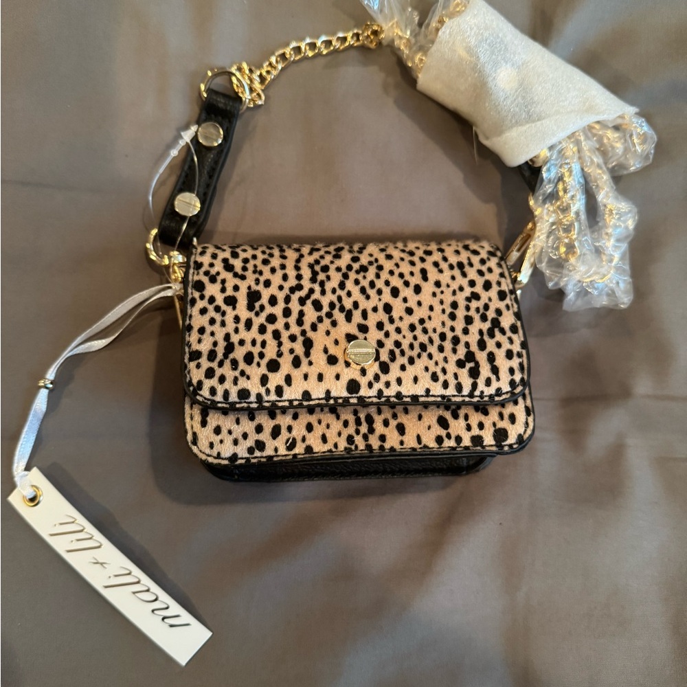 Mali + Lili | Mini Leopard Calf Hide Crossbody Bag | New